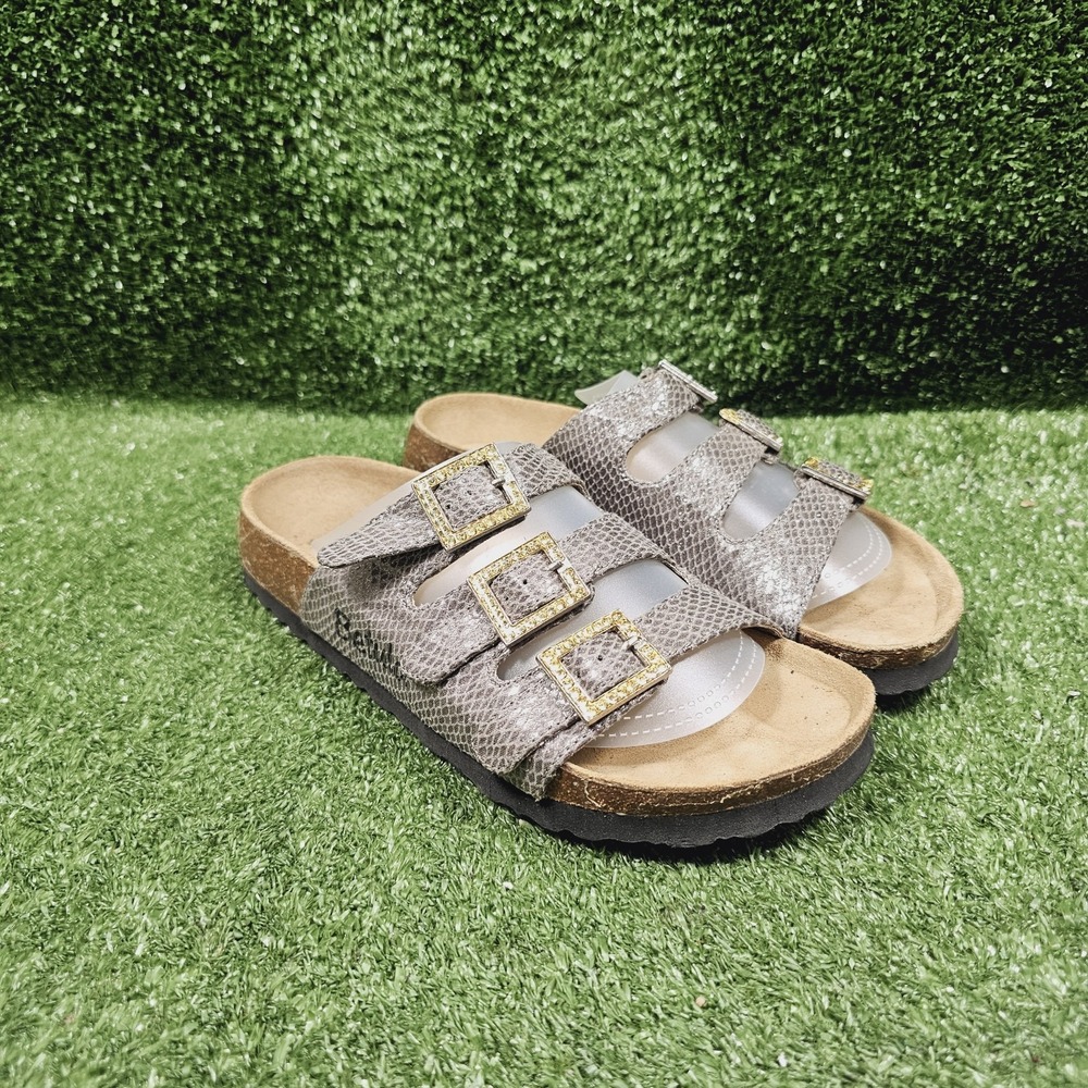 Betula Birkenstock Florida Grey Snakeskin Leather Strappy‎ Slides Womens US 6